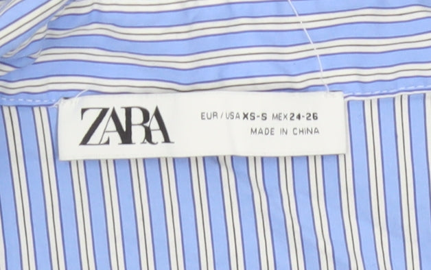 Zara Women Blue Stripe Shirt Grey Knit Vest Long Sleeve Size 6