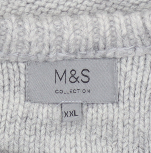 Marks & Spencer Men Grey 2XL Cable Knit Crew Neck Pullover Jumper