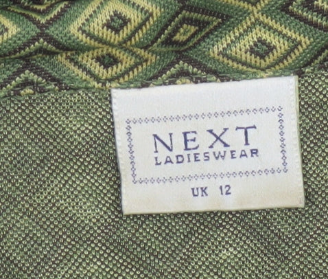 Next Women Green UK 12 Geometric Viscose Button-Up Long Sleeve Blouse
