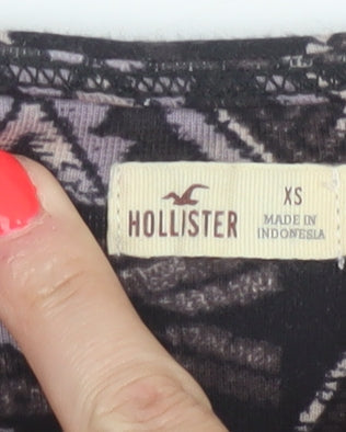 Hollister Women Black XS Cropped Aztec Lace Up Long Sleeve Top