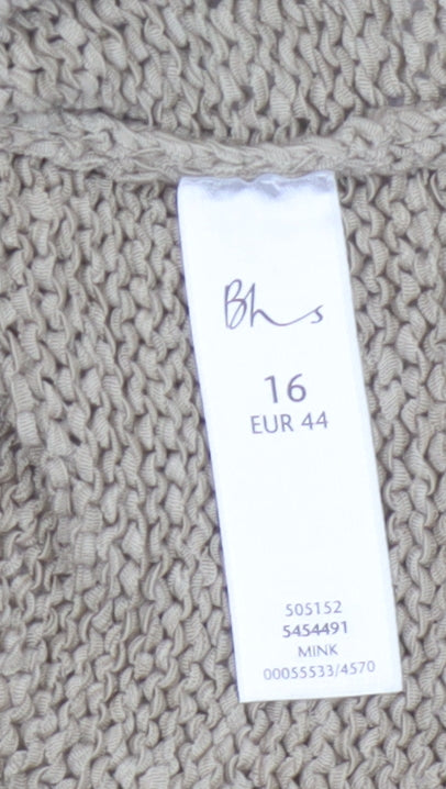 Bhs Women Beige Size 16 Open Knit Boat Neck Tunic Jumper