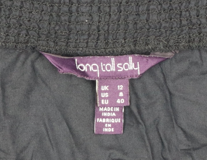 Long Tall Sally Women Black UK 12 Embroidered Aztec Tassel Tunic Blouse