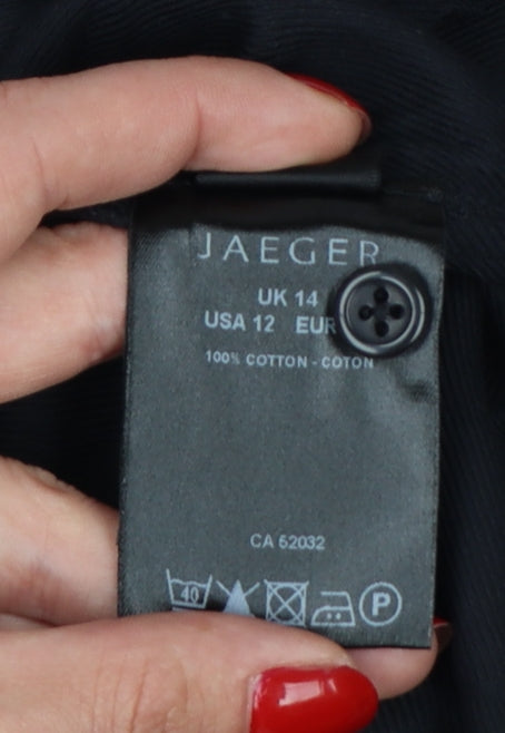 Jaeger Women Black UK 14 Basic Cotton Long Sleeve Button-Up Shirt