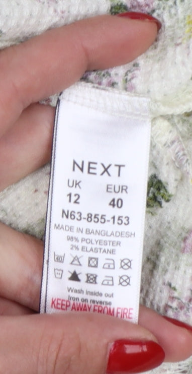 Next Women Green Floral UK 12 Fit & Flare Knee Length Smocked Dress