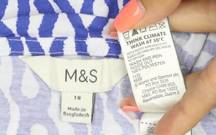 Marks and Spencer Women Blue Geometric Relaxed Jersey T-Shirt UK 18