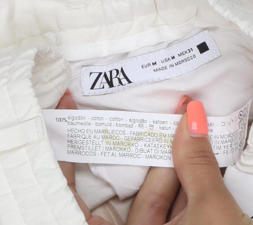 Zara Women Ivory M Wide Leg Mid Rise Cotton Drawstring Trousers