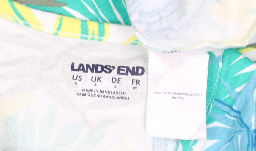 Lands' End Women Multicoloured S One Shoulder Tropical Cotton T-Shirt