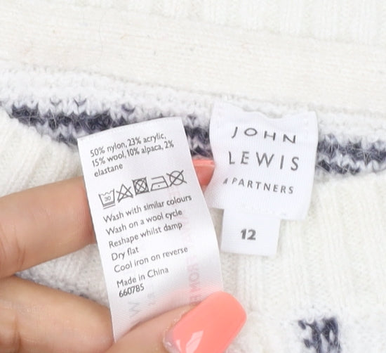 John Lewis Women Ivory Grey Striped Knit Jumper Size 12