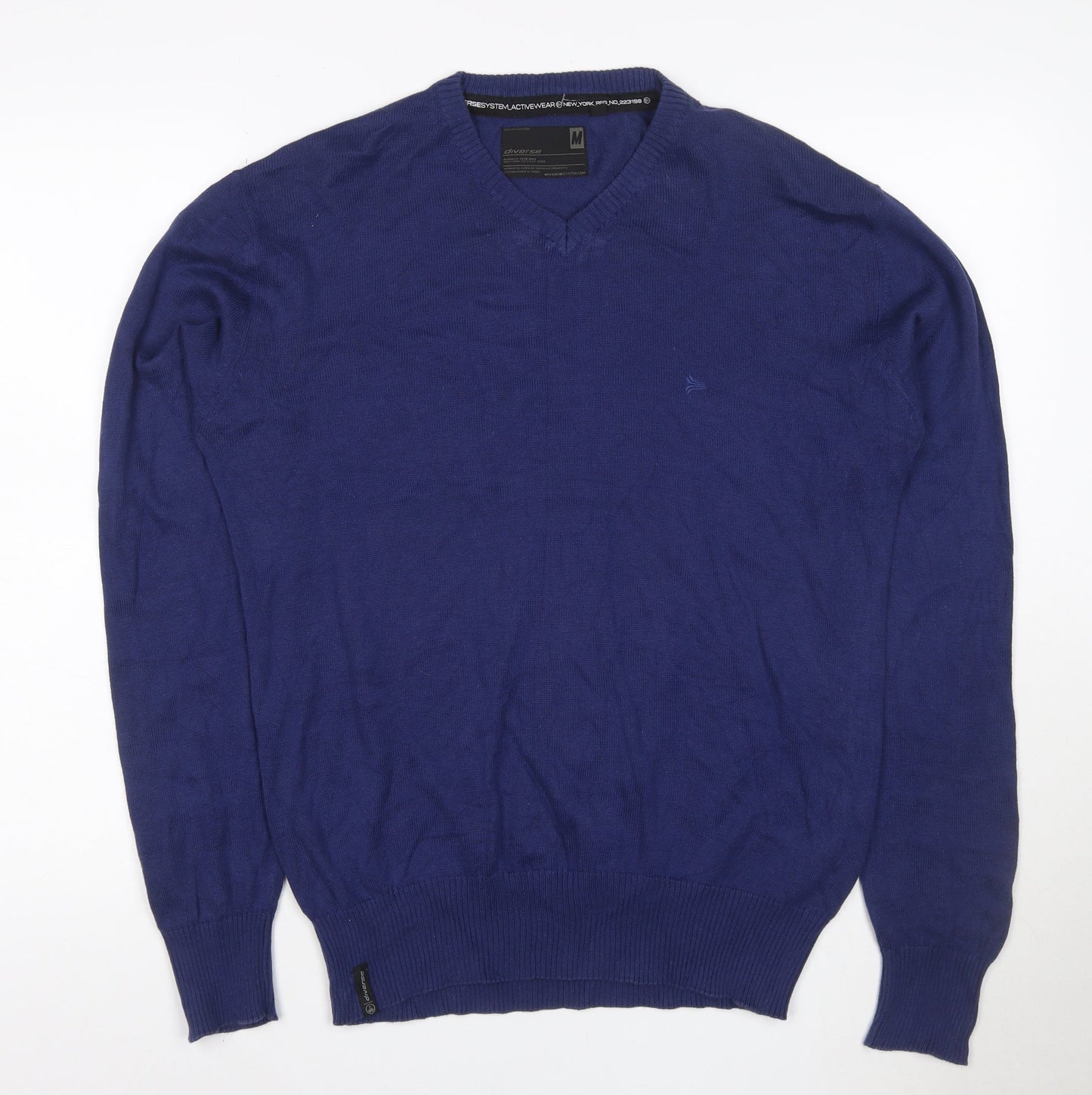 Diverse Men’s Blue Cotton V-Neck Pullover Jumper Size M