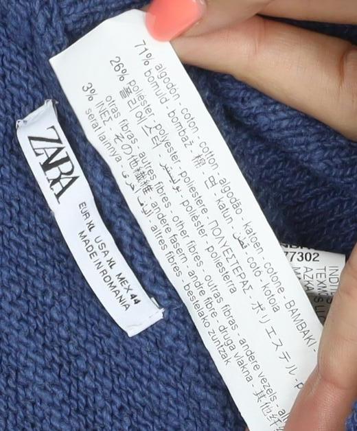 Zara Men’s Blue Crew Neck Knit Pullover Jumper Size M Cotton Blend