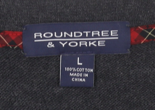 Roundtree & Yorke Men Grey L Cable Knit Button V-Neck Cardigan Vest