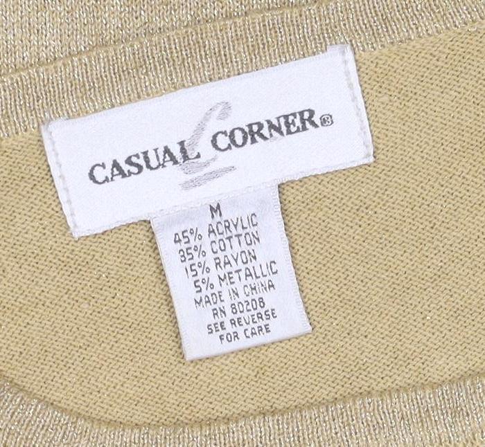 Casual Corner Women Gold Metallic Knit Top M Short Sleeve Crew Neck