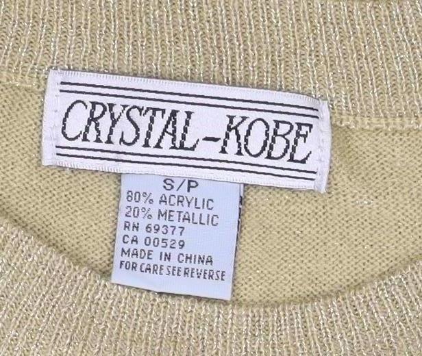 Crystal-Kobe Women Gold S Metallic Knit Short Sleeve Crew Neck Top