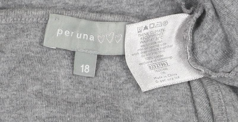 Per Una Women Grey UK 18 Embroidered Floral Lace-Up 3/4 Sleeve Blouse