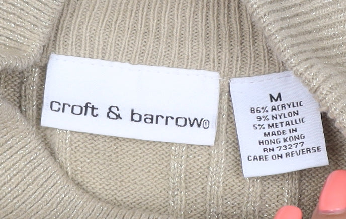 Croft & Barrow Women Gold M Ribbed Metallic Knit Mock Neck Top