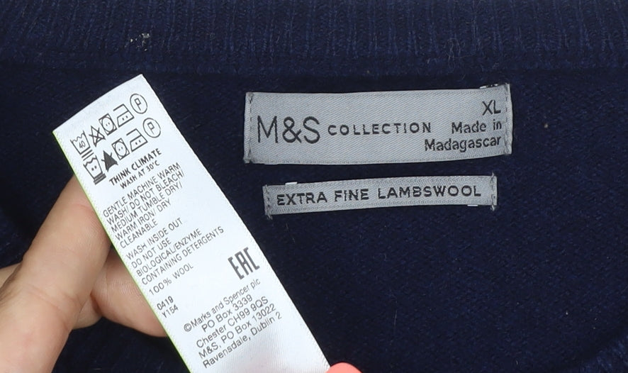 Marks and Spencer Men’s Blue XL Lambswool Crew Neck Pullover Jumper