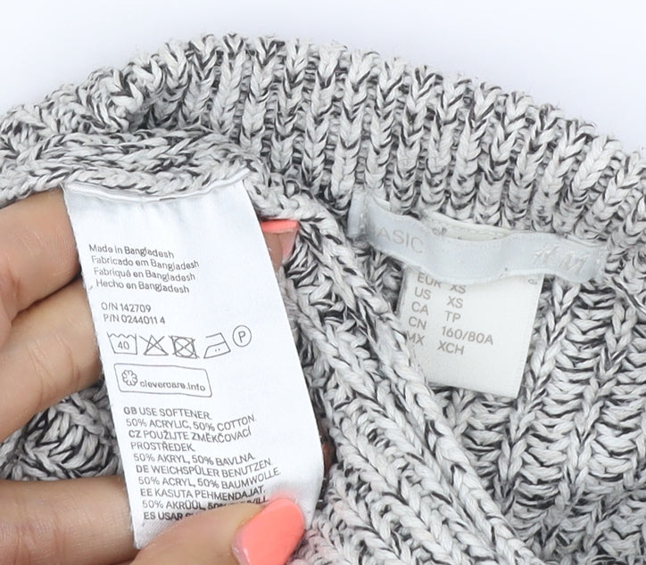 H&M Women’s Grey Marl XS Chunky Knit Roll Neck Pullover Jumper