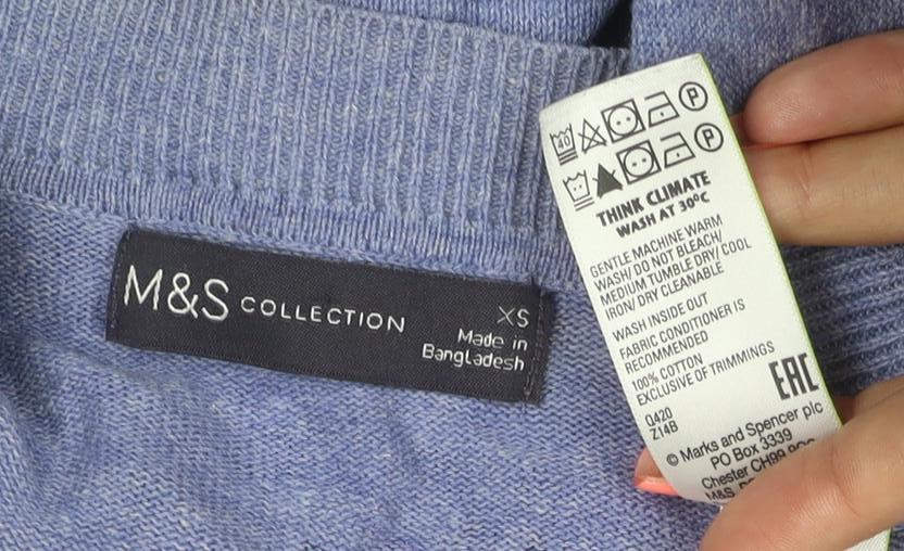 M&S Women Blue XS Star Print V-Neck Cotton Knit Jersey Top