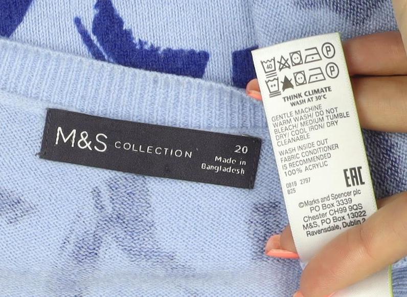 Marks and Spencer Women Blue Size 20 Brushstroke Knit Crew Neck Jumper