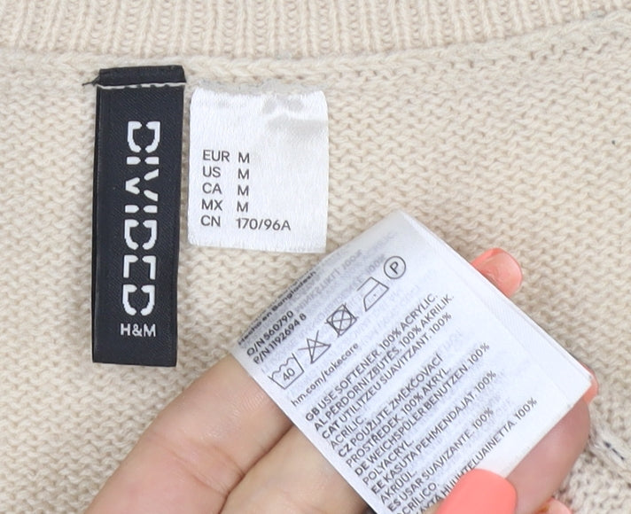 H&M Divided Women Beige Black Stripe V-Neck Knit Jumper UK 12