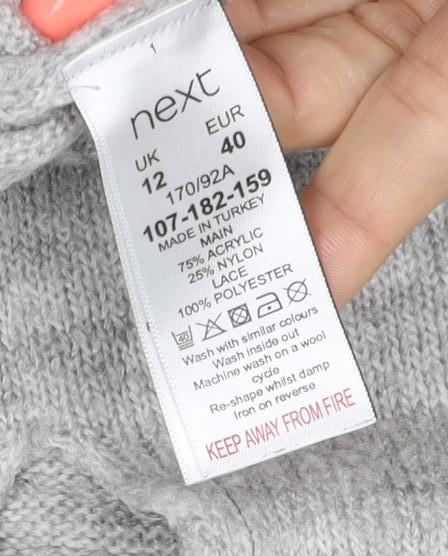 Next Women Grey UK 12 Lace Collar Long Sleeve Knit Pullover Jumper