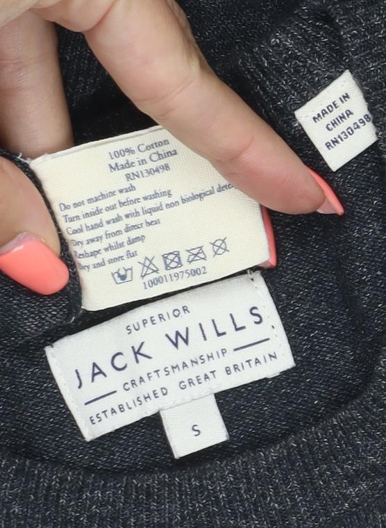 Jack Wills Men’s Grey Cotton Crew Neck Logo Pullover Jumper Size S