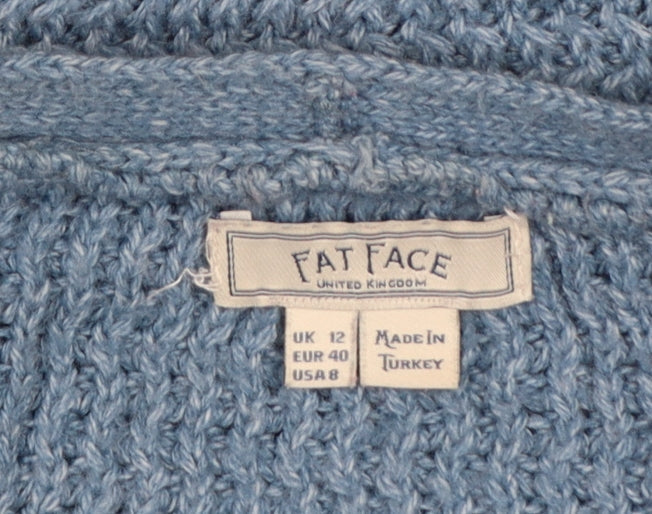 Fat Face Women Blue UK 12 Open Knit V-Neck Cardigan Pockets