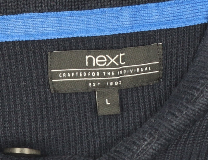 Next Men’s Blue Cotton Shawl Collar Button Pullover Jumper L