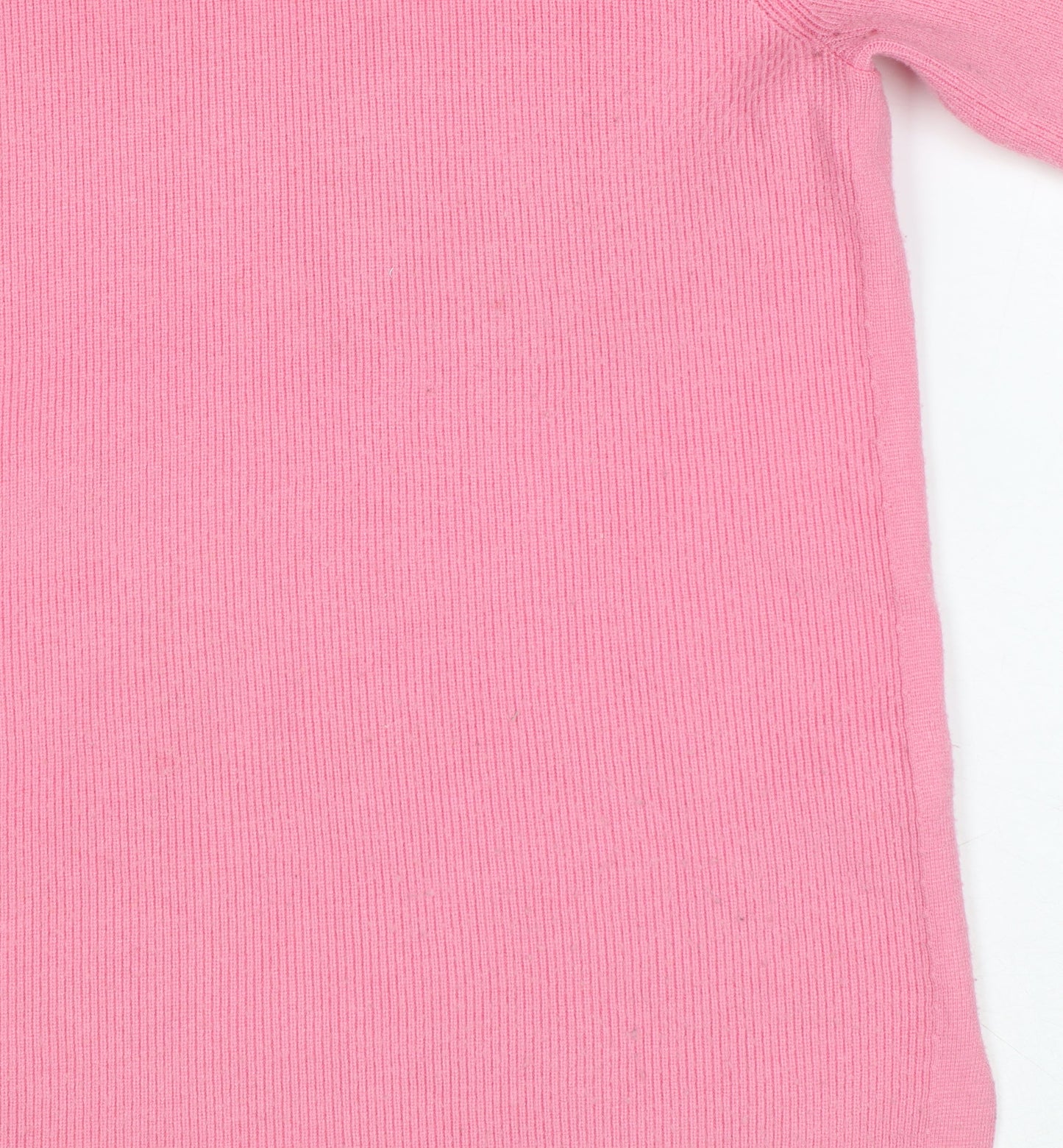 Marks and Spencer Women Pink M Rib Knit Mock Neck Balloon Sleeve Jumper