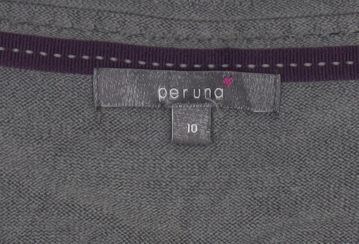 Per Una Women’s Grey Size 10 Cable Knit Button V-Neck Henley Jumper