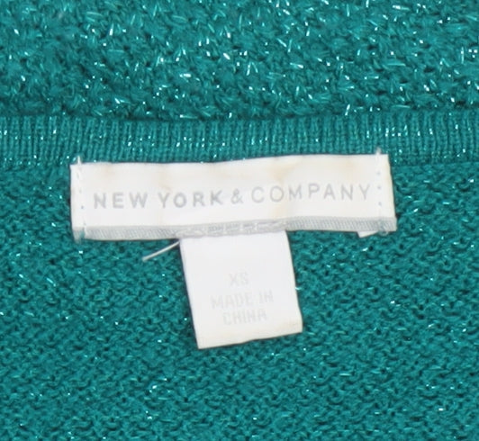 New York & Company Women's Green XS Metallic Knit Pullover Jumper