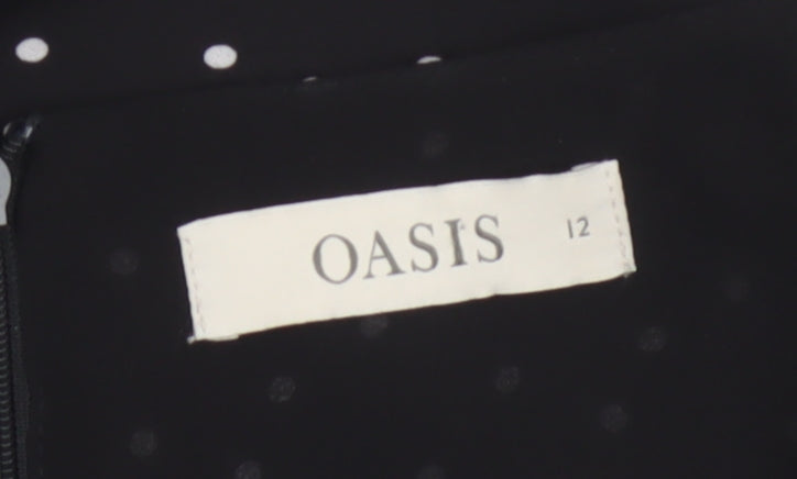 Oasis Women Black Polka Dot UK 12 Fit & Flare Knee Dress