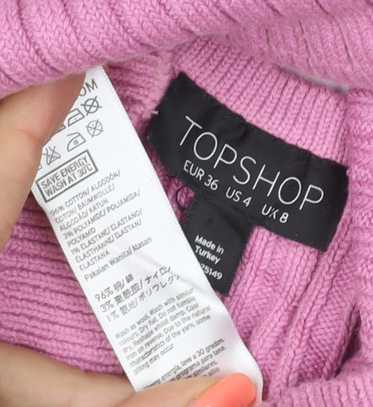 Topshop Women Pink UK 8 Halterneck Rib Knit Camisole Crop Top