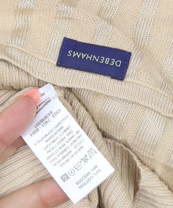 Debenhams Women Beige UK 12 V-Neck Textured Knit 3/4 Sleeve Top