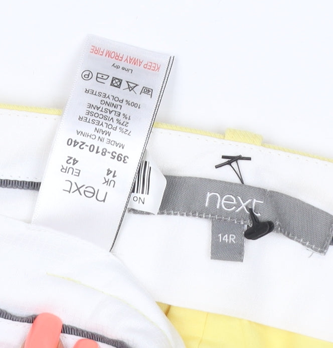 Next Women Yellow UK 14 Regular Straight Dress Trousers Adjustable Waist