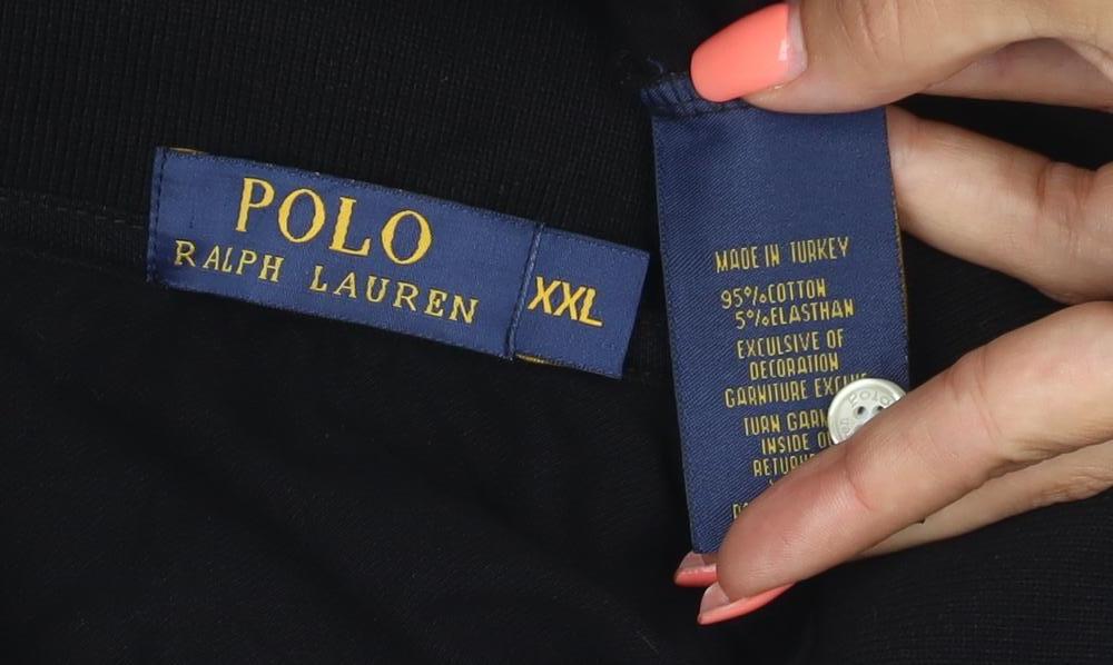 Polo Ralph Lauren Men's Black 2XL Bear Logo Cotton Stretch Polo Shirt