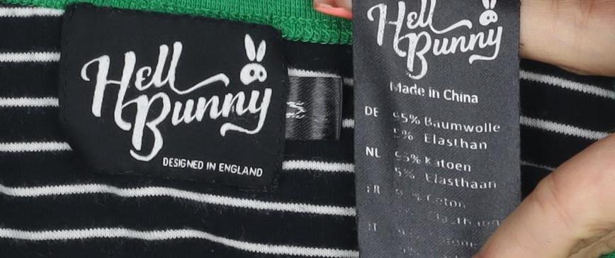 Hell Bunny Women Black Green Striped Sisterhood Ringer T-Shirt Size S