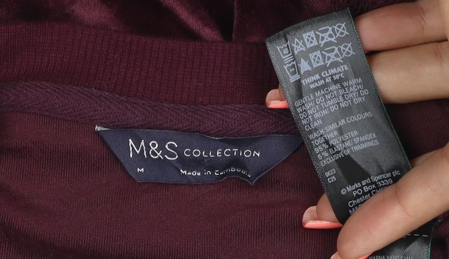 M&S Collection Women Burgundy M Velour Pullover Sweatshirt Crew Neck