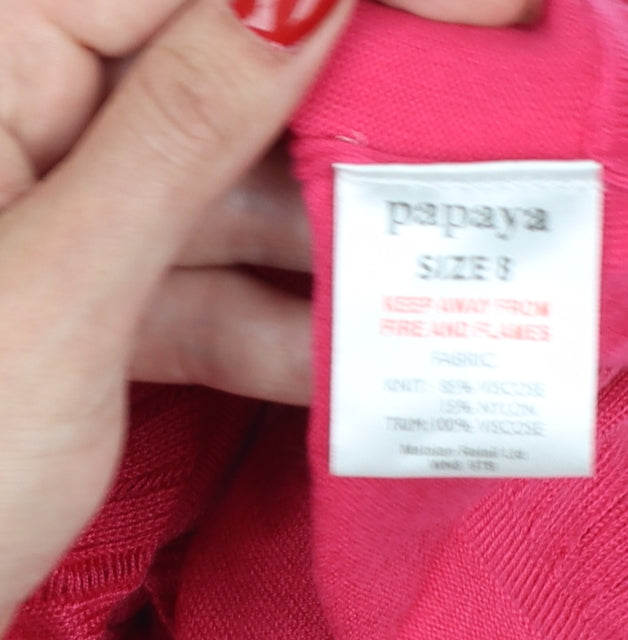 Additional view of Papaya Women’s Pink, size UK 8, Open Ruffle Short Sleeve Cardigan