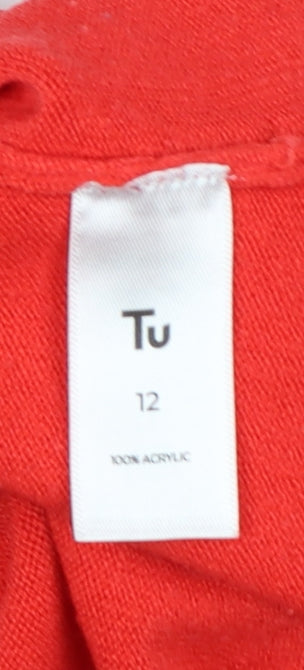 Tu Women Red UK 12 Crew Neck Raglan Sleeve Acrylic Knit Pullover Jumper