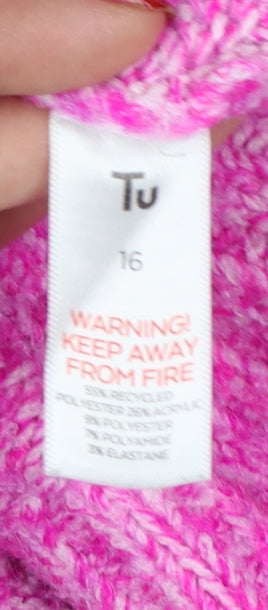 Tu Women’s Pink Roll Neck Knit Jumper Size 16 Long Sleeve Pullover