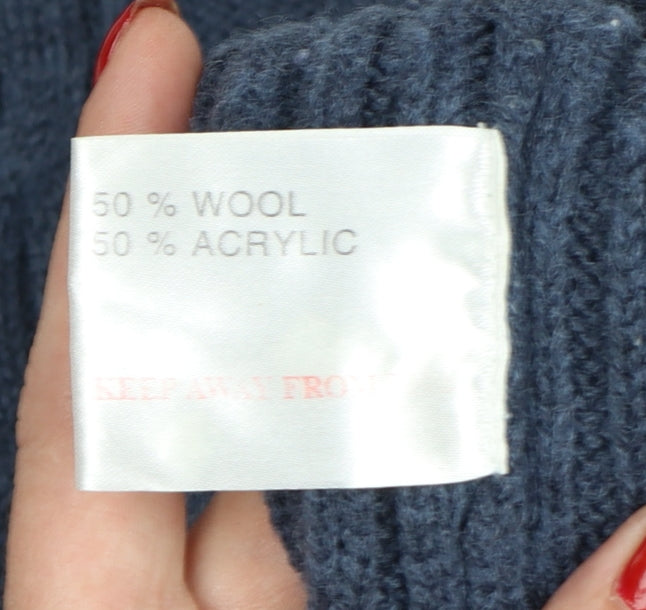 EWM Men’s Blue M Cable-Knit Wool Blend Crew Neck Pullover Jumper