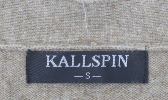 Kallspin Men's Beige S Cashmere Wool Blend Button Cardigan Pockets