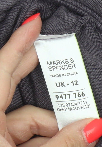 Marks & Spencer Women Purple UK 12 Long Sleeve Round Neck Tunic Jumper