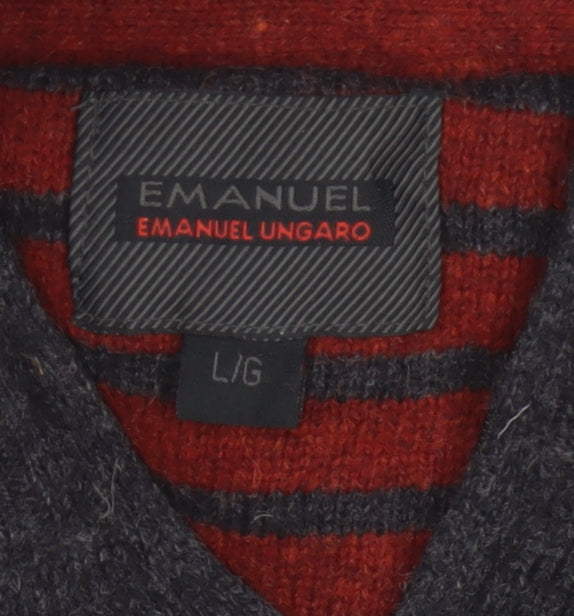 Emanuel Ungaro Men’s Grey Wool 1/4 Zip High Neck Jumper L