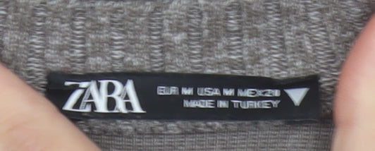 Zara Women Grey M Crew Neck Cotton Blend Knit Pullover Jumper