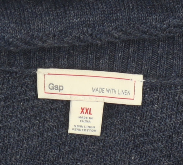 Gap Men’s Blue Linen Cotton Crew Neck Pullover Jumper 2XL