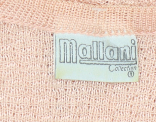 Mallani Women’s Pink UK 16 V-Neck Button Open-Knit Wool Blend Cardigan