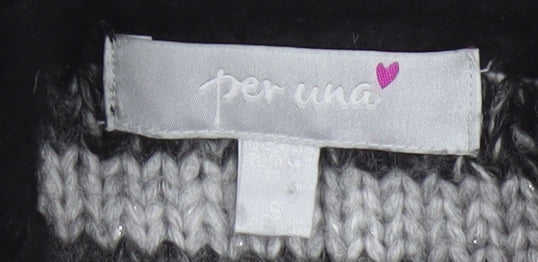Per Una Women Grey Striped Chunky Knit Cowl Neck Cardigan Size S