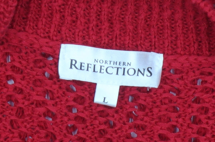 Northern Reflections Women Red L Open Knit Short Sleeve Cardigan